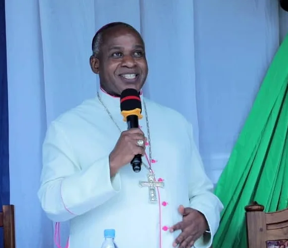 The Mpanda Catholic Diocese Bishop, Bishop Euzebius Nzigilwa speaking during the event.